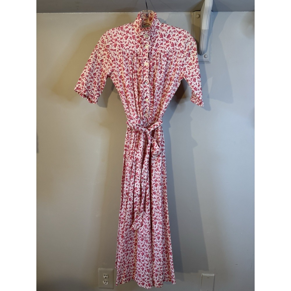 VTG LAURA ASHLEY Pink Floral Short Sleeve Shirt Dress 6 Great Britain 80's
